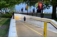 Student walking through the tunnel