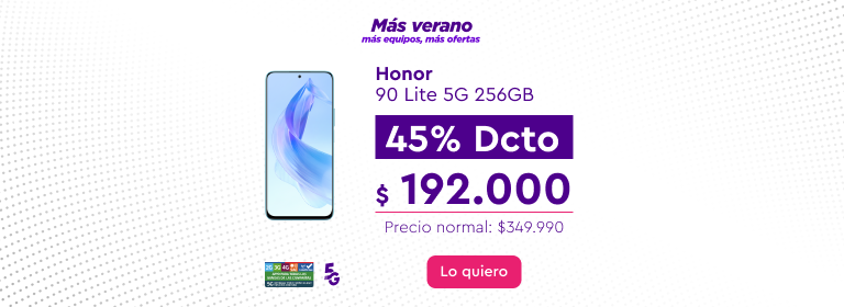 Honor 90 Lite 5G 256GB, 45% de dcto.- $192.000