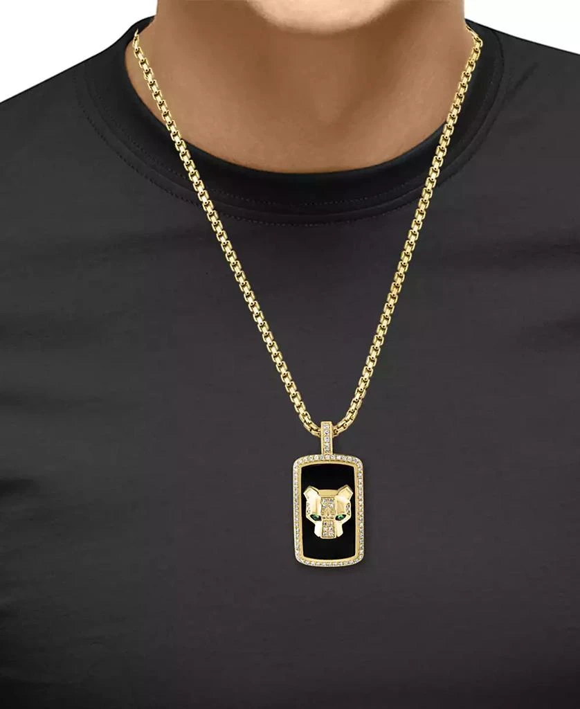 商品Effy|EFFY® Men's Onyx, Diamond (1/5 ct. t.w.), & Tsavorite Accent Panther Head Dog Tag 22" Pendant Necklace in 14k Gold,价格¥51170,第2张图片详细描述