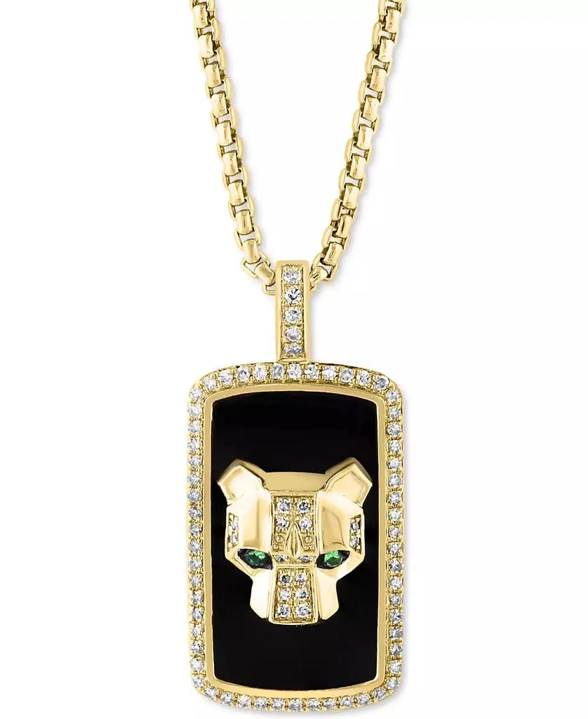 商品Effy|EFFY® Men's Onyx, Diamond (1/5 ct. t.w.), & Tsavorite Accent Panther Head Dog Tag 22" Pendant Necklace in 14k Gold,价格¥51170,第3张图片详细描述