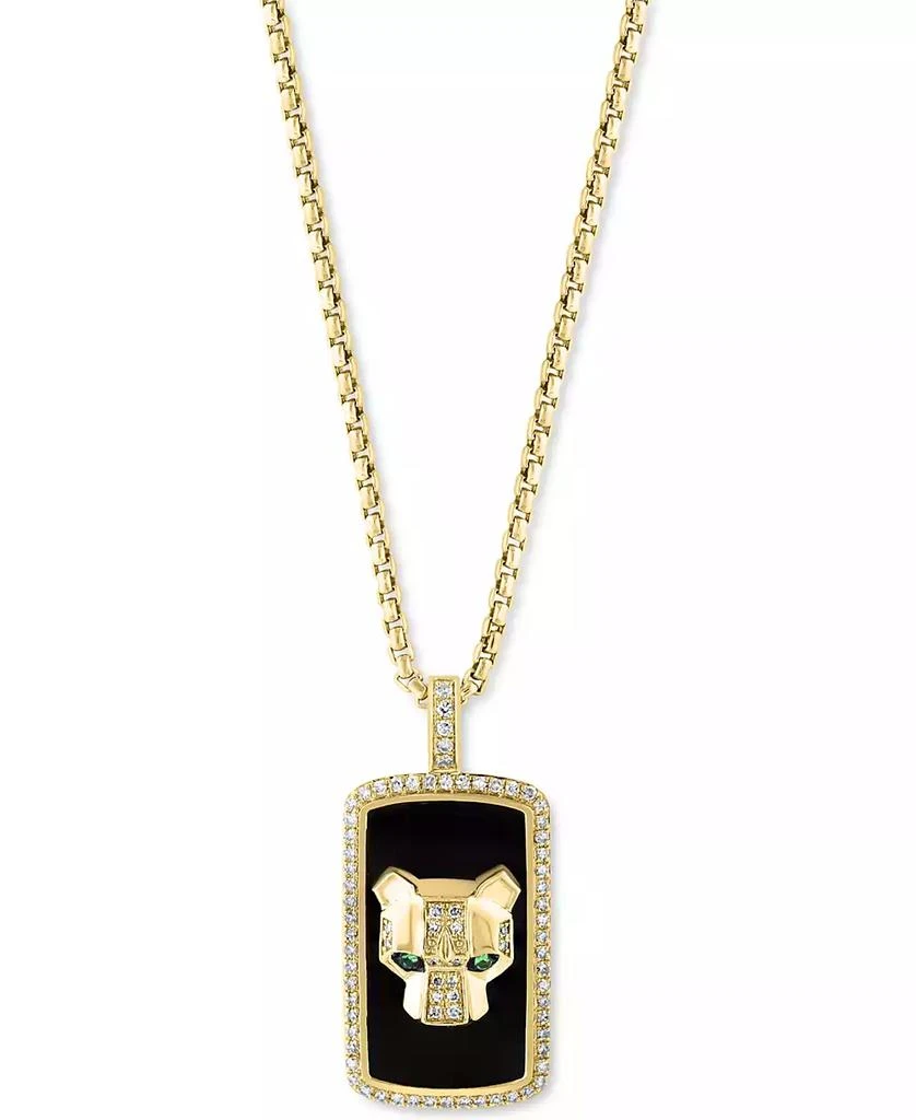 商品Effy|EFFY® Men's Onyx, Diamond (1/5 ct. t.w.), & Tsavorite Accent Panther Head Dog Tag 22" Pendant Necklace in 14k Gold,价格¥51170,第1张图片