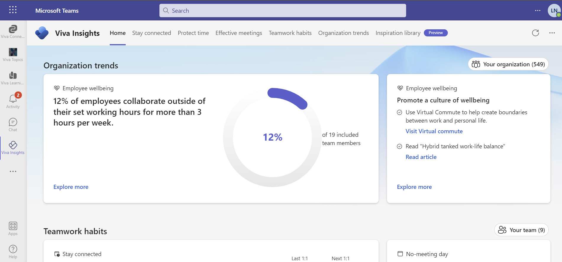 Screenshot of Microsoft Viva Insights