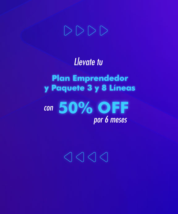 Banner ilustrativo sobre Plan Emprendedor y Paquete de 3 y 8 líneas con 50% Off