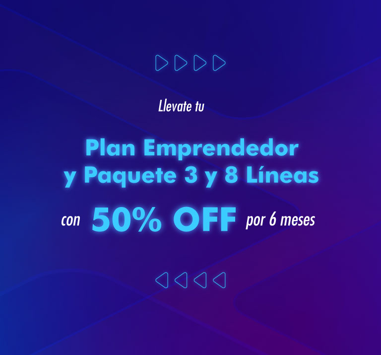 Banner ilustrativo sobre Plan Emprendedor y Paquete de 3 y 8 líneas con 50% Off