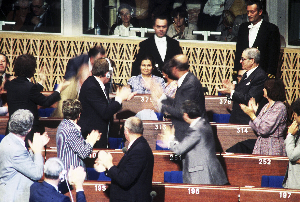 Simone VEIL newly elected President of the European Parliament during the first session of the first directly-elected European Parliament.