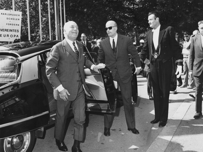 The President of the France's National Assembly Achille PERETTI arrives at the European Parliament in Strasbourg, France, July 7, 1972.