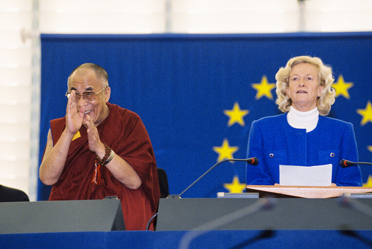 Visit of his Holiness the XIVth Dalai Lama to the European Parliament in Strasbourg. The Dalai Lama addresses the House at a formal sitting.