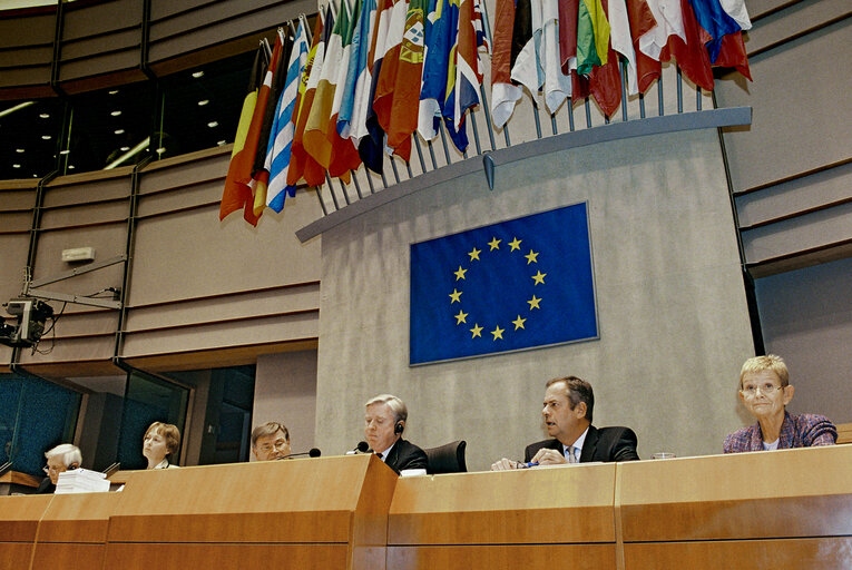 Harald ROMER, Pat COX EP President and Julian PRIESTLEY in Plenary Session in Brussels