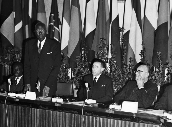 Euroafrican parlementary Conference of Messine. President Lamine GUEYE and President Gaetano MARTINO.