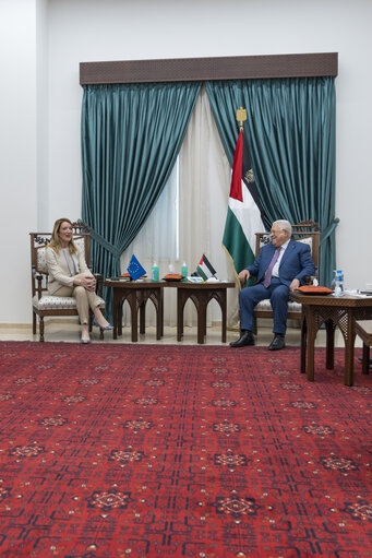 Official visit by Roberta METSOLA, EP President to Ramallah, West Bank: - Meeting with Mahmoud ABBAS, President of the Palestinian Authority