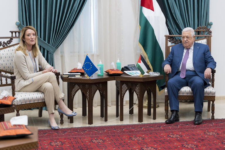 Official visit by Roberta METSOLA, EP President to Ramallah, West Bank: - Meeting with Mahmoud ABBAS, President of the Palestinian Authority