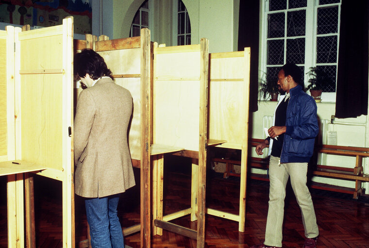 Polling station for voters of the United Kingdom for the European Assembly Election.