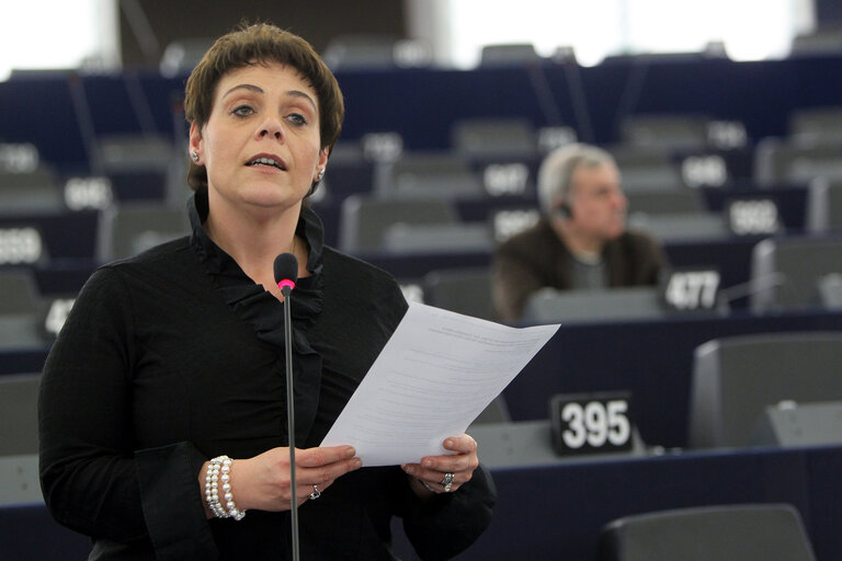 Claudette ABELA BALDACCHINO during explanation of votes in plenary sesion week 11 2014 in Strasbourg