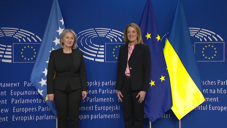 Roberta METSOLA, EP President meets with Borjana KRIŠTO, Chairwoman of the Council of Ministers of Bosnia and Herzegovina - arrival, welcome and roundtable