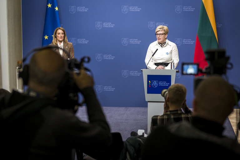 Official visit by Roberta METSOLA, EP President to Vilnius (Lithuania) - Press Point after the Meeting with Ingrida ŠIMONYTĖ, Lithuanian Prime Minister