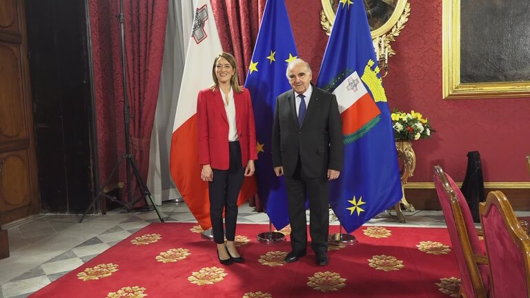 Official visit by Roberta METSOLA, EP President to Valletta (Malta) - meeting with George VELLA, President of Malta: arrival and meeting