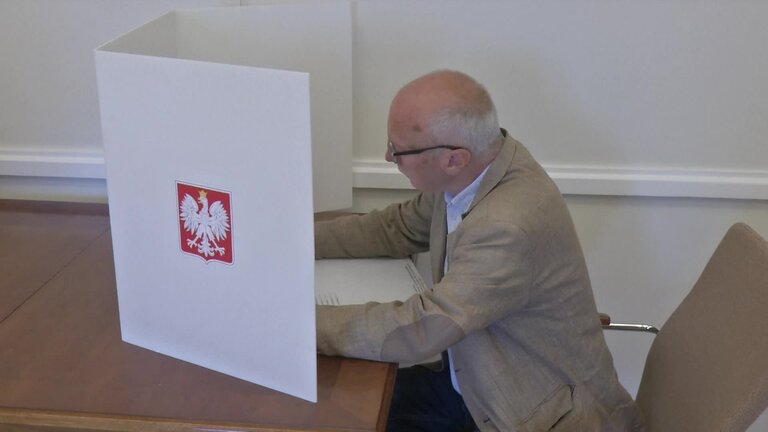 European elections 2024 - Ambiance shots of polling station at the Wedding Palace in Warsaw (Poland)