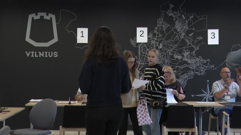 European elections 2024 - Ambiance shots of polling stations in the Financial District of Vilnius (Lithuania)