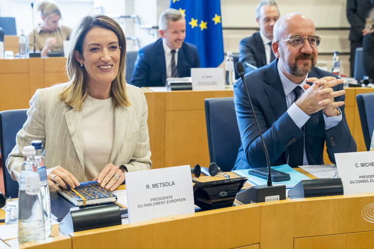 Nuotrauka 5: Meeting of the EP Conference of President with the participation of Charles MICHEL, President of the European Council