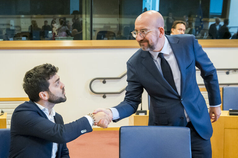 Nuotrauka 7: Meeting of the EP Conference of President with the participation of Charles MICHEL, President of the European Council