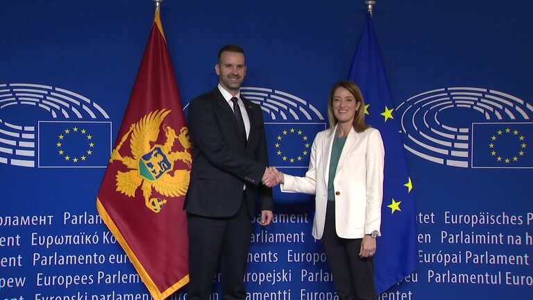 Roberta METSOLA, EP President meets with Milojko SPAJIĆ, Montenegrin Prime Minister: arrival, meeting and roundtable