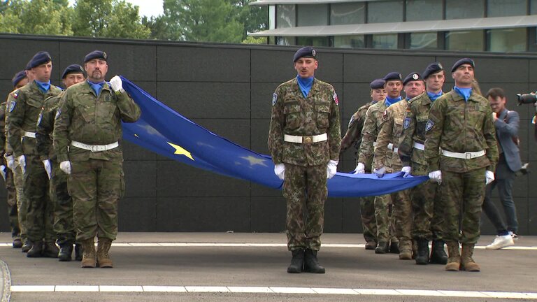 Raising ceremony of the European flag for the beginning of the 10th legislature, in presence of Roberta METSOLA, EP President