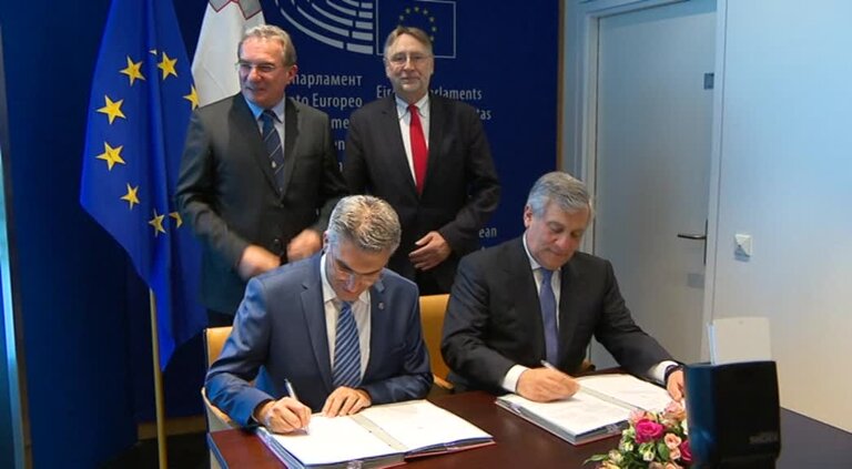 Lex signing ceremony in the presence of Antonio TAJANI, EP President and Carmelo ABELA, Maltese Presidency