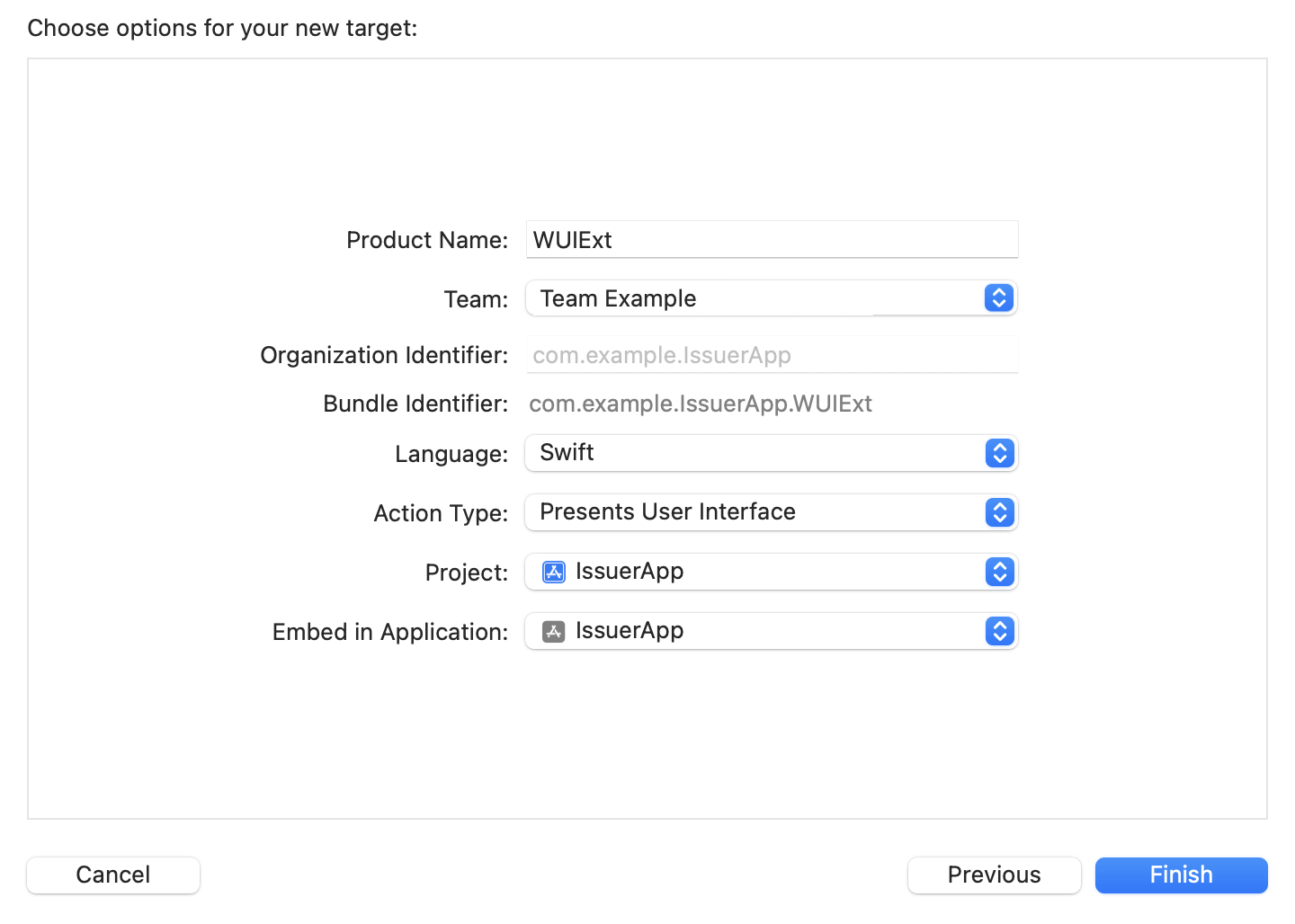 UI Extension Target Settings