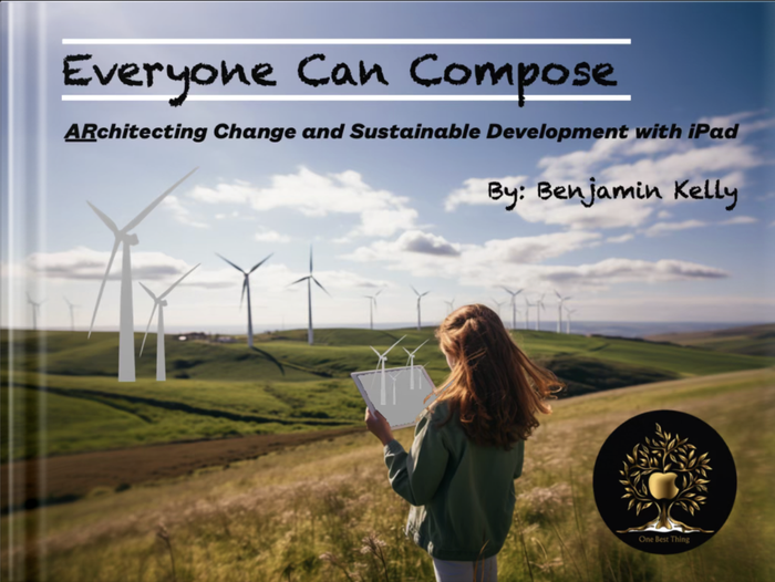 Book Cover - A girl in a wind turbine field placing turbines from her iPad using AR