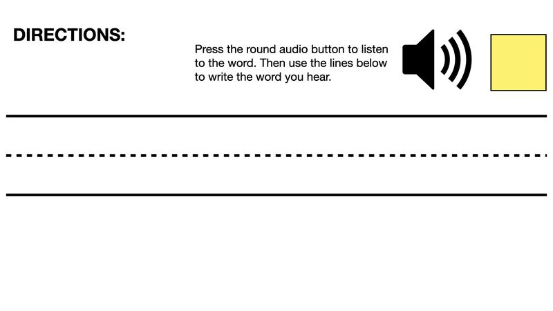 Keynote slide prompting students to spell the word they hear in an audio button