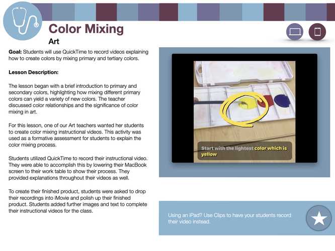 Sample book page showing a hand dipping a paintbrush into  paint and lesson description