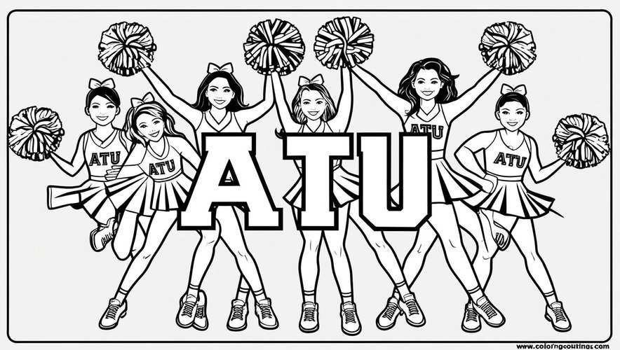 An example of a AI generated coloring page. It has cheerleaders but there are too many legs and extra hands etc.. 