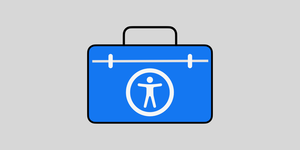 Toolbox symbol in blue with an Apple Accessibility Features symbol on the outside of the toolbox.