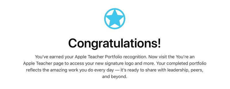 Congratulations! You've earned your Apple Teacher Portfolio recognition.