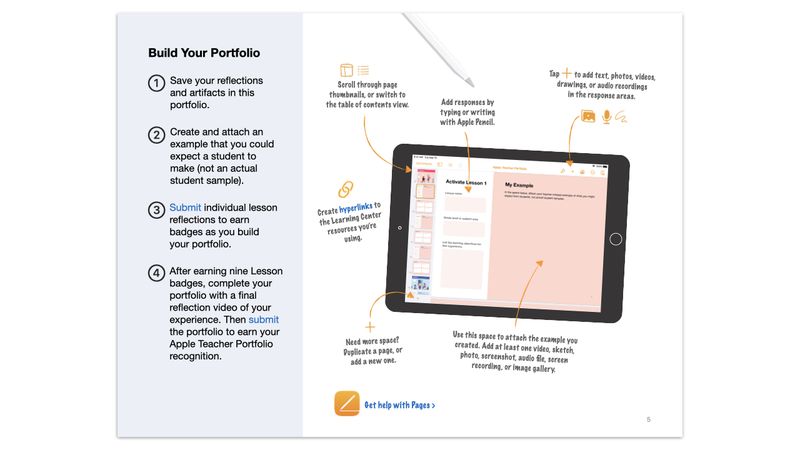 "Build your portfolio" instruction page from template. 