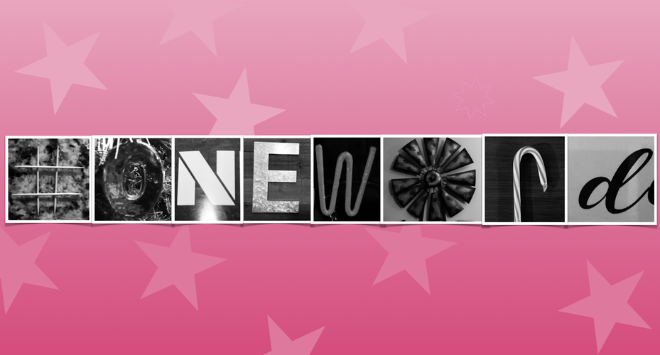 Pink background with individual black and white letter pictures spelling #oneword