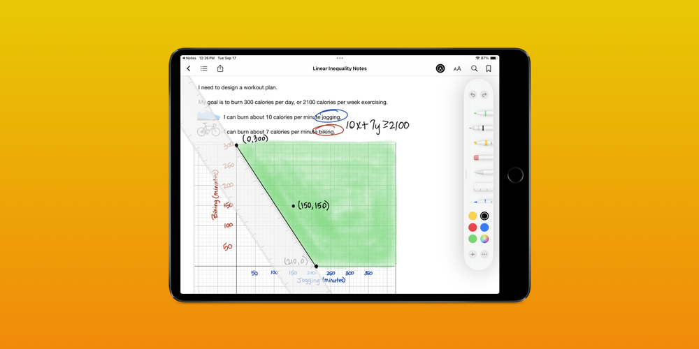 iPad with Notes App showing math problem solving