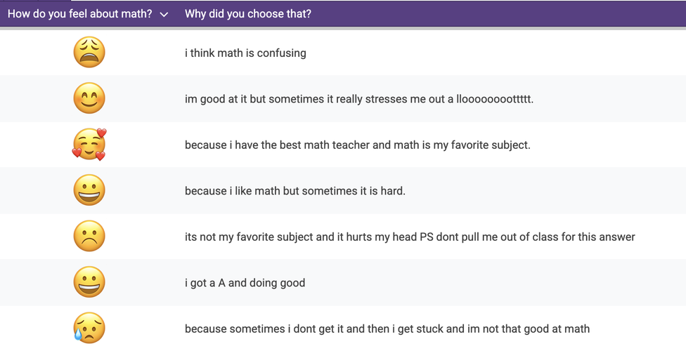 Math survey responses