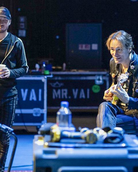 Steve Vai and his guitar tech, Doug MacArthur, soundcheck during the 2024 BEAT tour