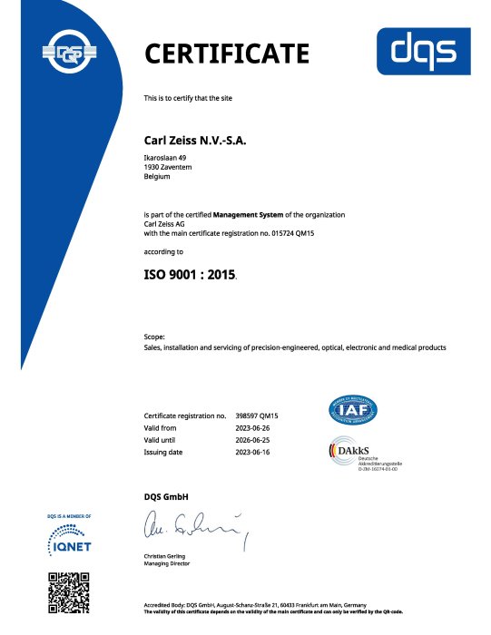 Voorbeeldafbeelding van Carl Zeiss N.V.-S.A. ISO Certificering