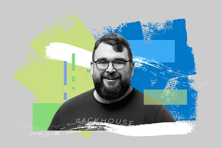 A colorful photo-illustration of Kevin Novak, data scientist and founder of Rackhouse Ventures  