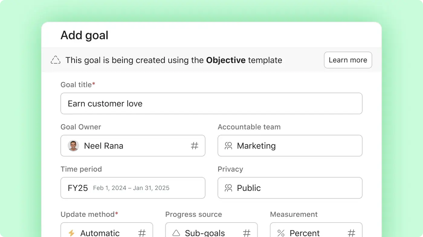 Goals in Asana: Abstracted product UI