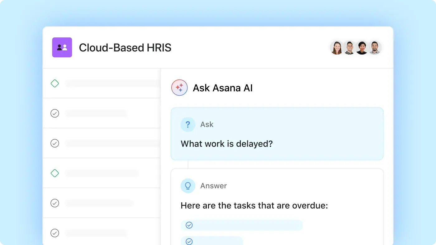 Asana Intelligence: esempio di interfaccia utente del prodotto