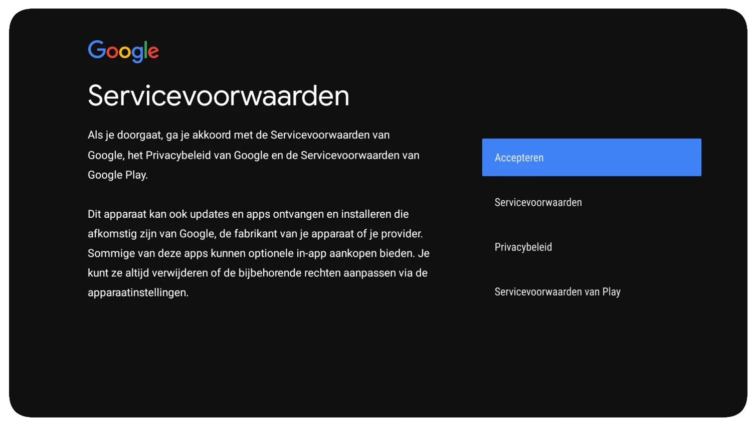 Accepteer de servicevoorwaarden van Google