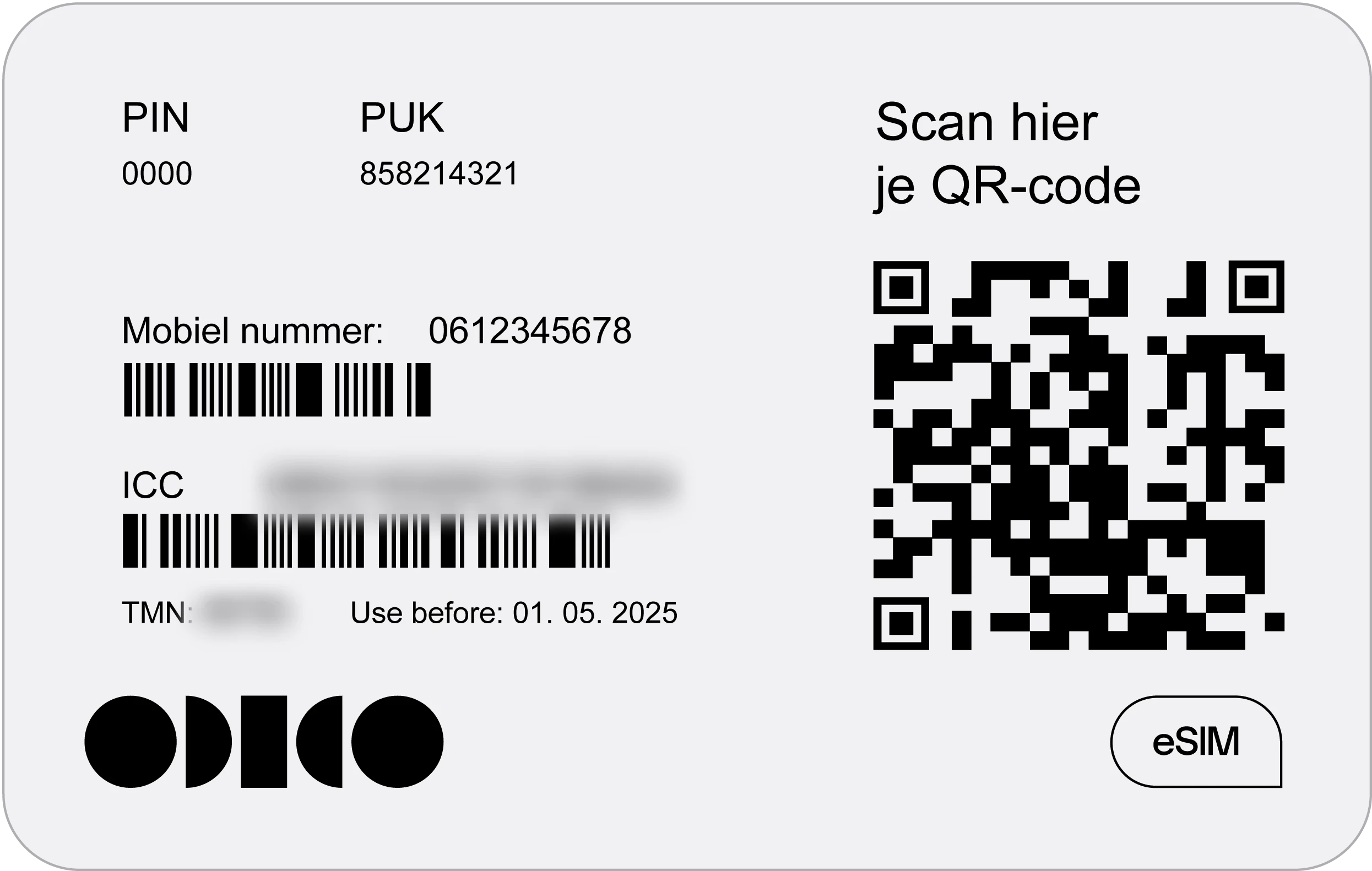 Voorbeeld kaart met QR-code voor eSIM