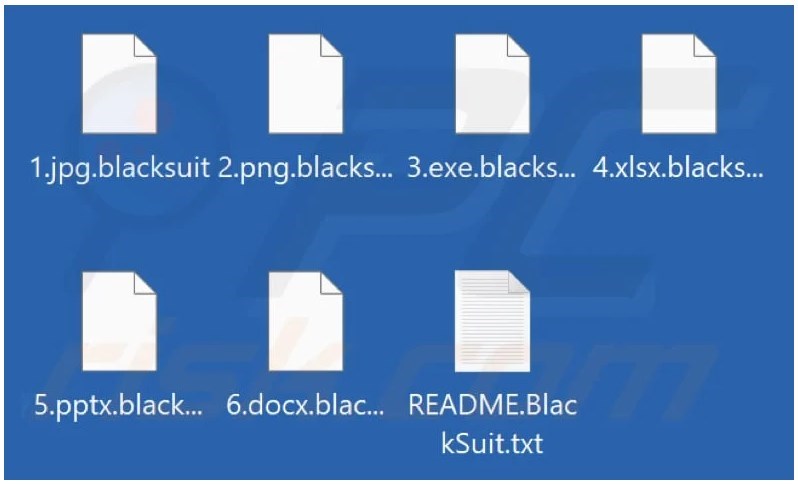 Files encrypted and renamed by BlackSuit ransomware, via PCRisk