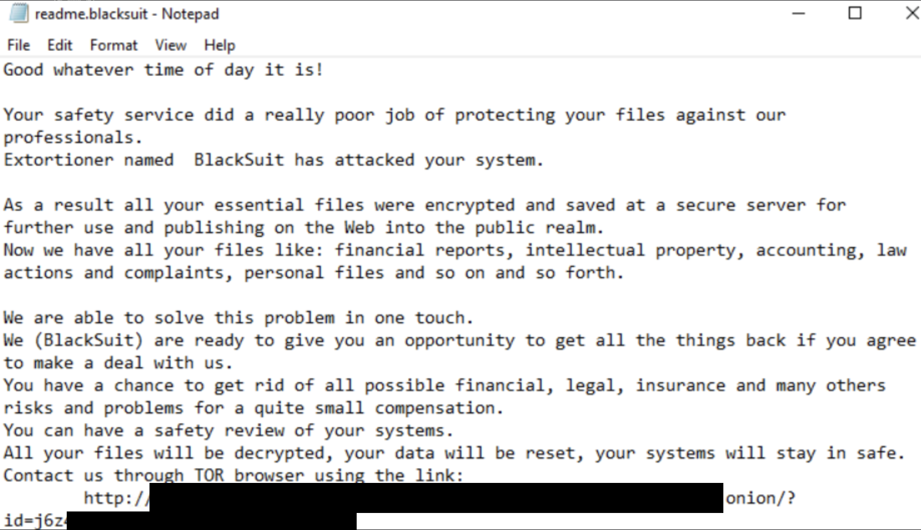 BlackSuit ransomware note, via The DFIR Report