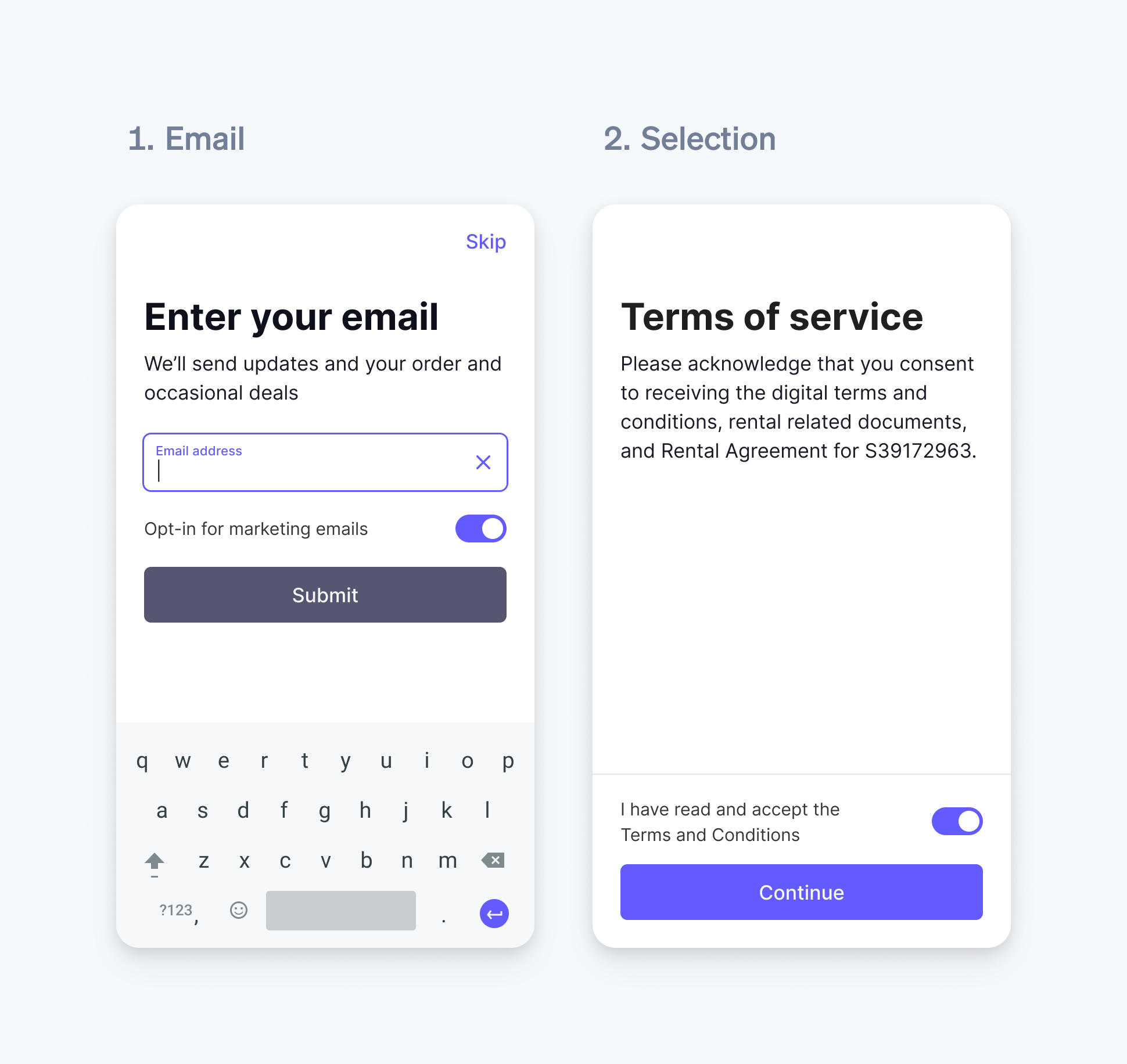 Toggles in email and selection form