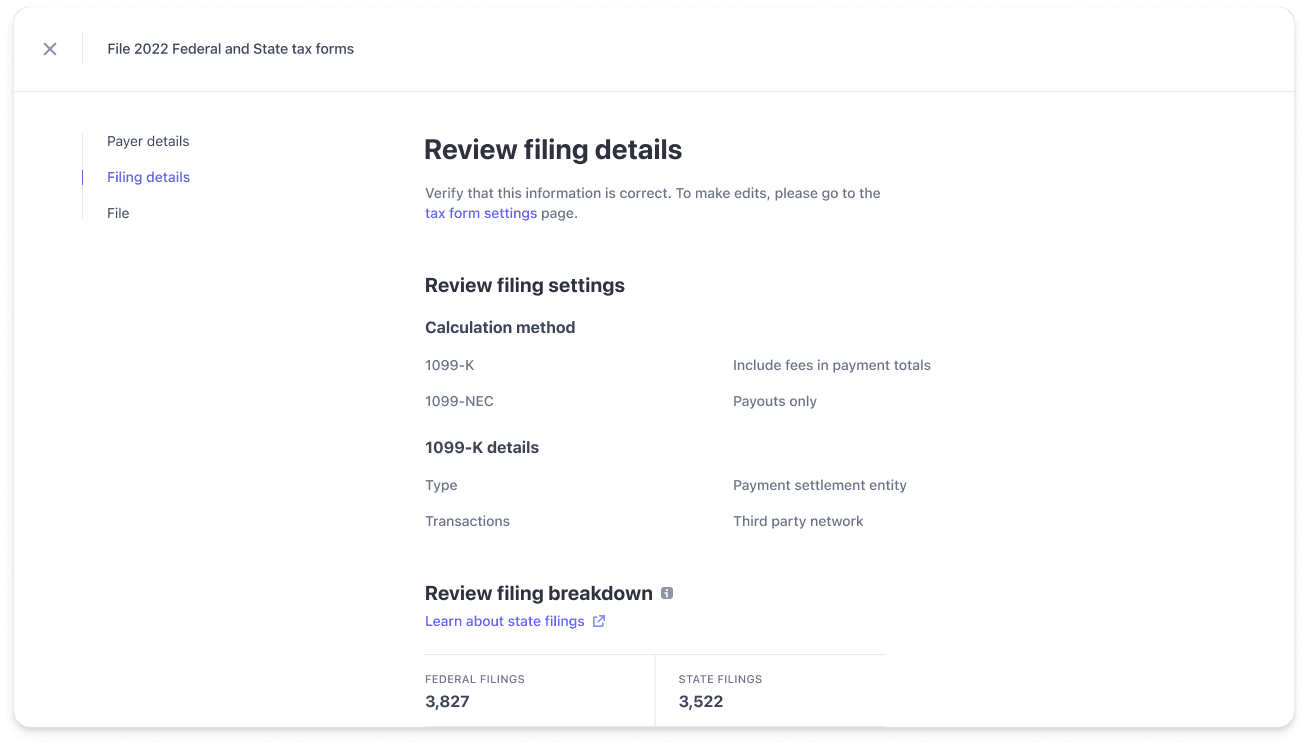 Confirm settings for tax form types