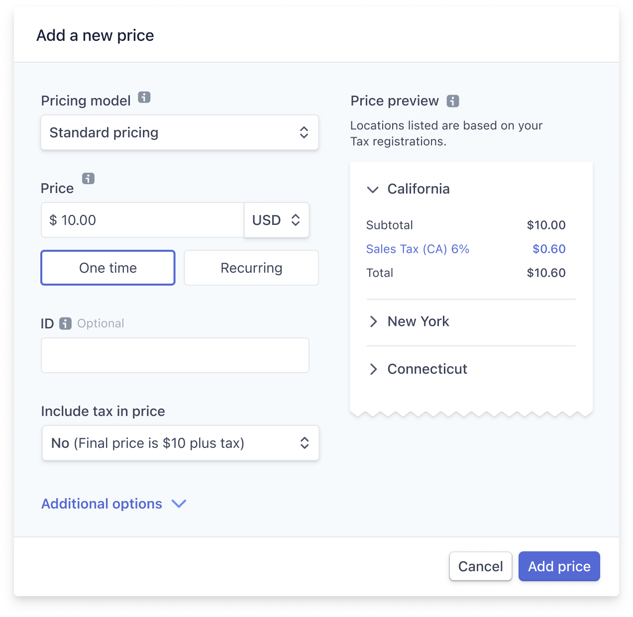 Customize tax settings for one-off line items